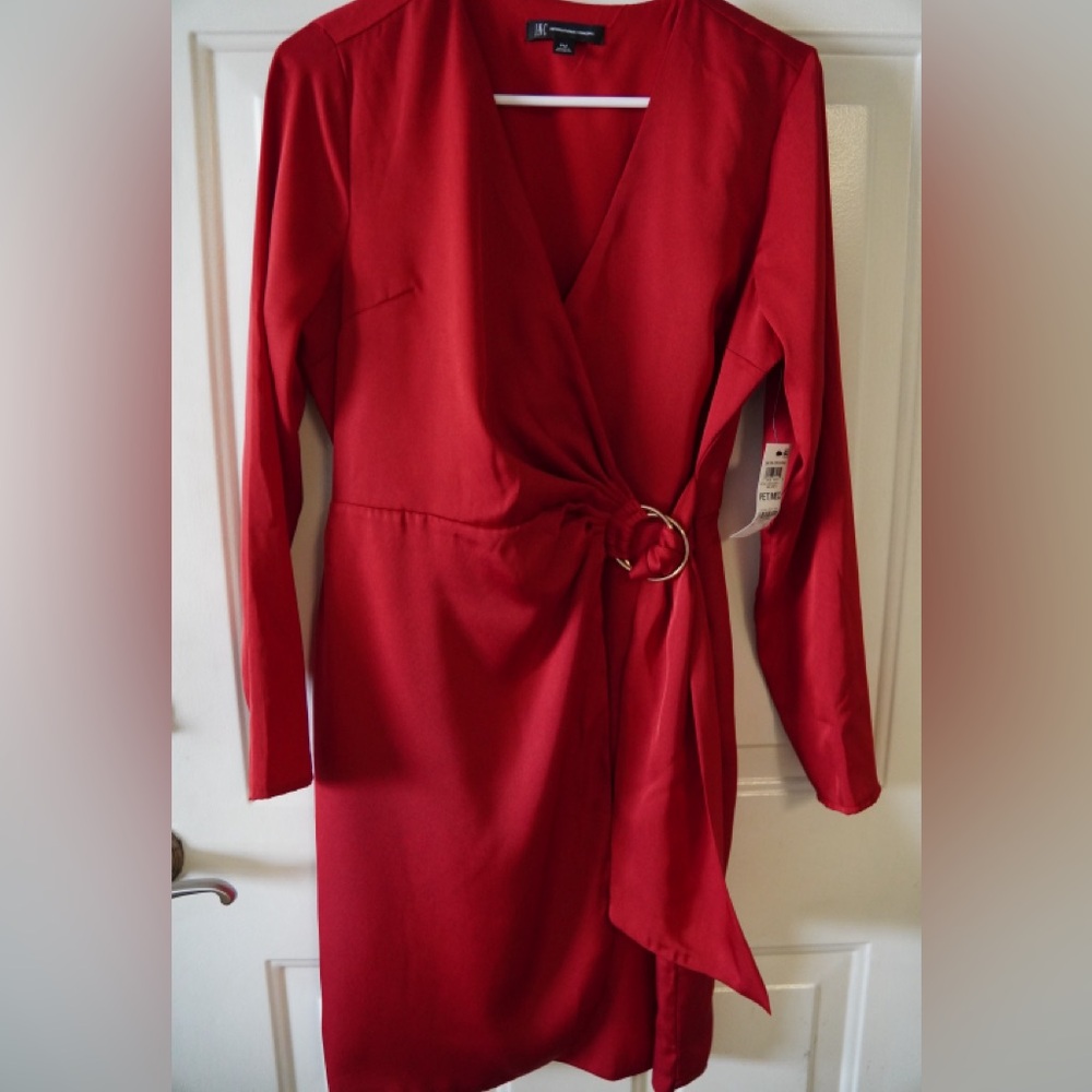 INC International Concept Elegant satin Red Wrap Dress
